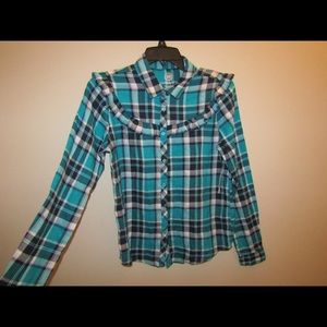 Blue,pink, and navy button up top